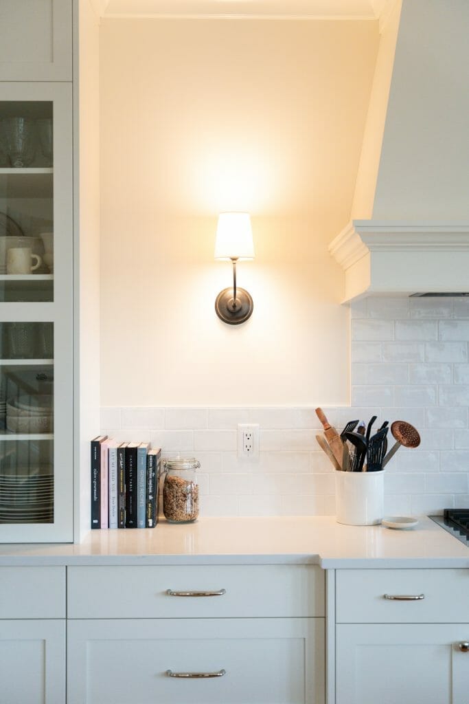 Modern light fixture installed in a newly renovated kitchen.