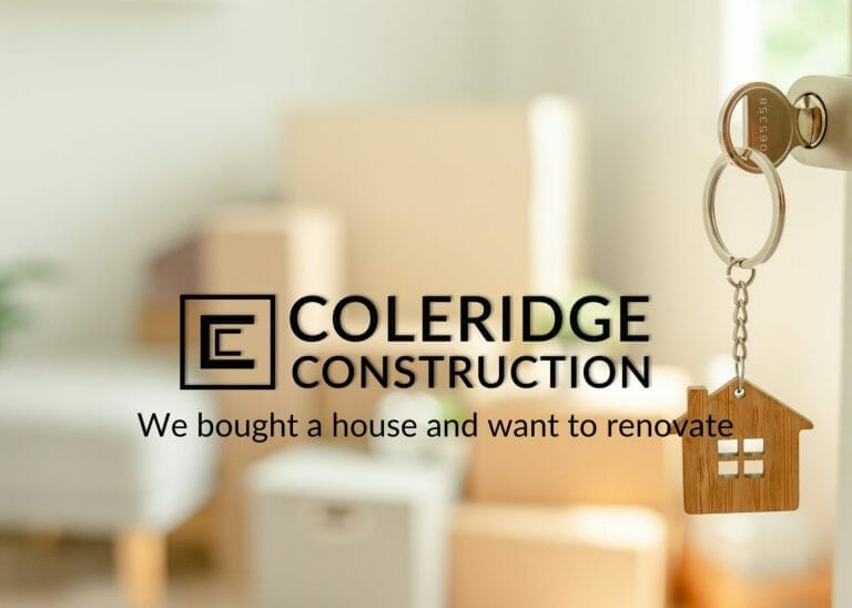Logo for Coleridge Construction next to a key with a wooden house keyring.