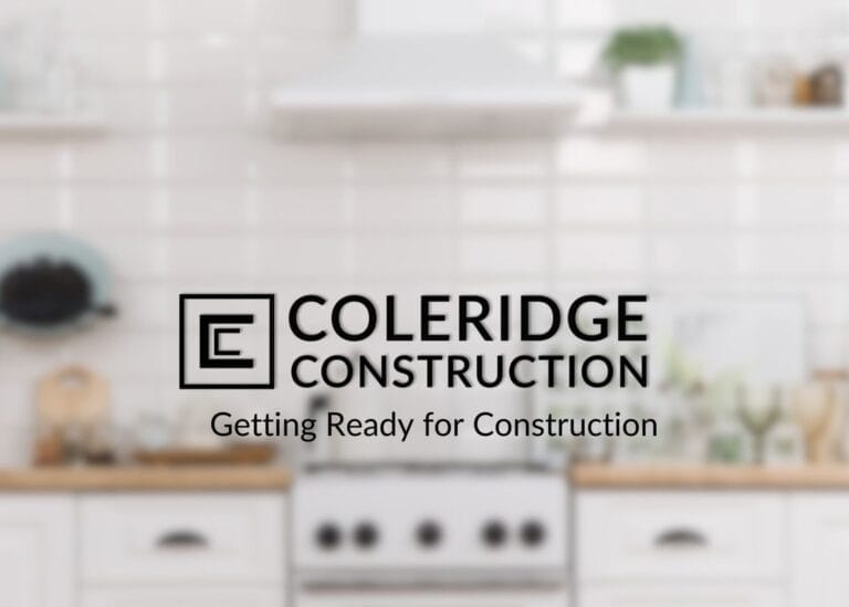 Large Coleridge Construction Logo over image of a kitchen